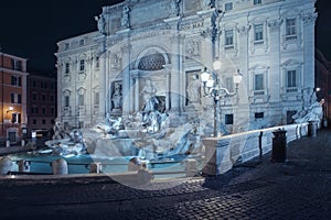 Trevi fountain at night in Rome city