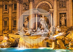 Trevi fountain at night Rome, Italy. Baroque architecture and sculpture
