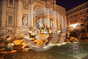 Trevi Fountain Overview Night Rome Italy