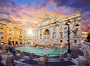 Trevi Fountain in Rome, Italy. Ancient Roman statues at piazza