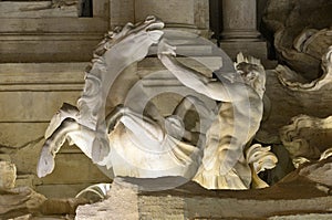 Trevi Fountain triton and hippocamp at night photo
