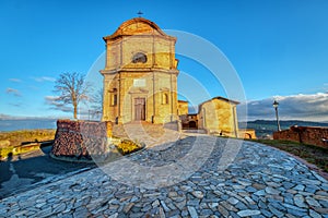 Treville Alessandria: the church from the viewpoint. Color image