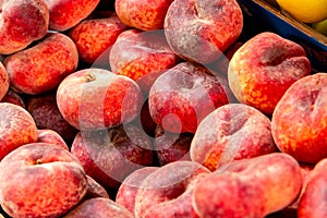 Fresh Flat Peaches on Display in Treviso Market