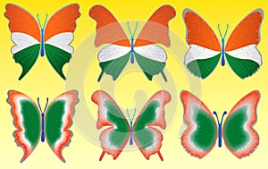 Tri color butterfly on yellow background