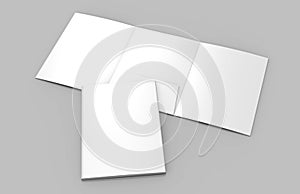 Tri-fold Blank white reinforced A4 single pocket folder catalog on grey background for mock up. 3D rendering.