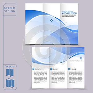 Tri-fold blue template for business advertising brochure