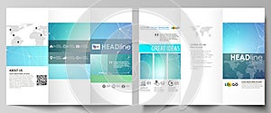 Tri-fold brochure business templates on both sides. Abstract vector layout
