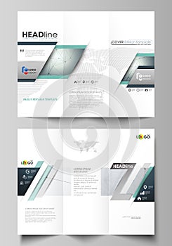 Tri-fold brochure business templates on both sides. Abstract vector layout in flat design. Genetic and chemical