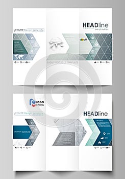 Tri-fold brochure business templates on both sides. Abstract vector layout in flat design. Genetic and chemical