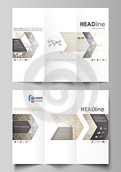 Tri-fold brochure business templates on both sides. Abstract vector layout in flat design. Technology, science, medical