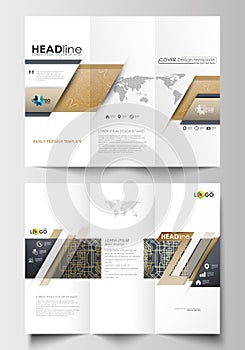 Tri-fold brochure business templates on both sides. Easy editable abstract layout