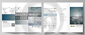 Tri-fold brochure business templates on both sides. Easy editable abstract vector layout in flat design. DNA and neurons