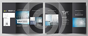 Tri-fold brochure business templates on both sides. Easy editable abstract vector layout in flat design. DNA and neurons