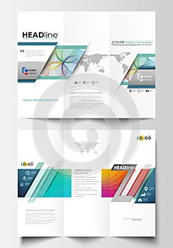 Tri-fold brochure business templates on both sides. Easy editable layout in flat style, vector illustration. Colorful