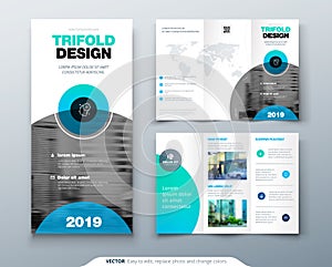 Tri fold brochure design. Business template for tri fold flyer with modern circle photo and abstract background Creative