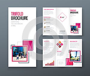 Tri fold brochure design. Corporate business template for tri fold flyer with rhombus square shapes. photo