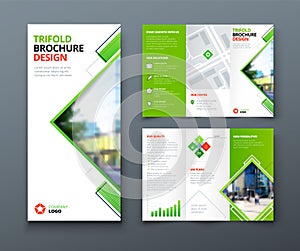 Tri fold brochure design. Corporate business template for tri fold flyer with rhombus square shapes. photo