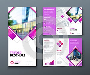 Tri fold brochure design. Corporate business template for tri fold flyer with rhombus square shapes.