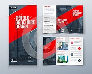 Tri fold brochure design with line shapes, corporate business template for tri fold flyer. Creative concept folded flyer photo