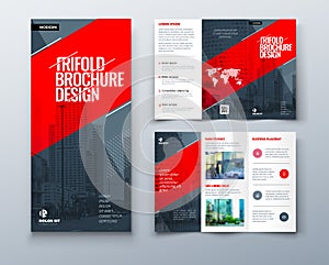 Tri fold brochure design with line shapes, corporate business template for tri fold flyer. Creative concept folded flyer