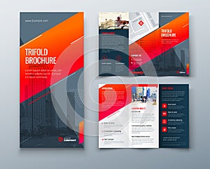 Tri fold brochure design with line shapes, corporate business template for tri fold flyer. Creative concept folded flyer