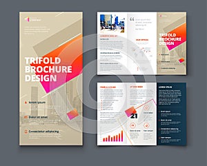 Tri fold brochure design with line shapes, corporate business template for tri fold flyer. Creative concept folded flyer