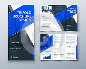 Tri fold brochure design with line shapes, corporate business template for tri fold flyer. Creative concept folded flyer