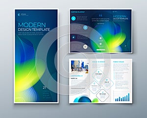 Tri fold brochure design with liquid abstract element. Corporate business template for trifold flyer. Layout with modern