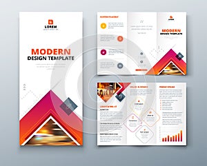 Tri fold brochure design with square shapes, corporate business template for tri fold flyer. Creative concept folded photo