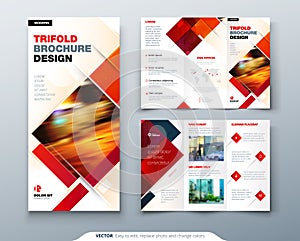 Tri fold brochure design with square shapes, corporate business template for tri fold flyer. Creative concept folded