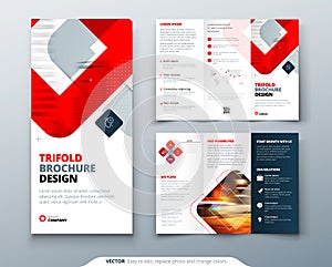 Tri fold brochure design with square shapes, corporate business template for tri fold flyer. Creative concept folded