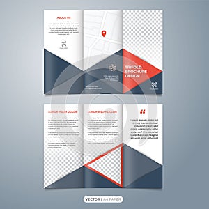Tri fold brochure design template with geometric style vector