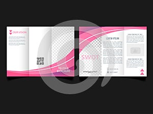 Tri-fold brochure layout, pink and white flyer. For design and printing. pink wavy trifold brochure template