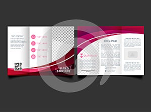 Tri-fold brochure layout, pink and white flyer. For design and printing. pink wavy trifold brochure template