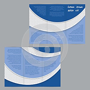 Tri-fold flyer brochure template with blue waves