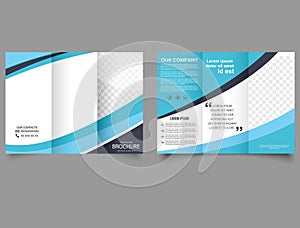 Tri fold wave brochure layout. Blue and white flyer. For design and print. Easy to edit.