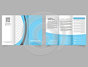 Tri fold wave brochure layout. Blue and white flyer. For design and print