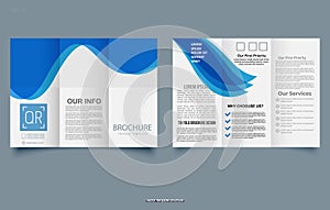 Tri fold wave brochure layout. Blue and white flyer. For design and print