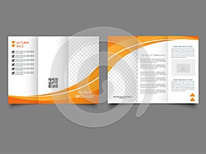 Tri fold wave brochure layout, orange and white flyer. For design and print. orange wavy tri-fold brochure template.