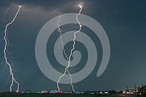 Tri Lightning Bolt Strike over Moose Jaw photo