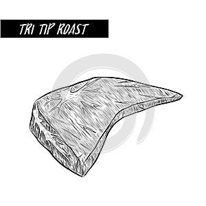 Tri tip roast Steak sketch by hand drawing