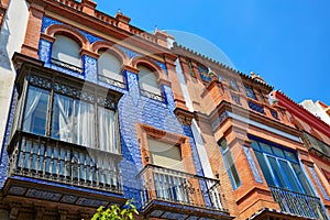 Triana barrio facades in Seville Andalusia Spain photo