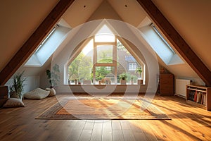 Triangle attic room modern dormer loft conversion interior in apartment