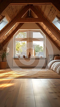 Triangle attic room modern dormer loft conversion interior in apartment