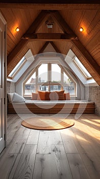 Triangle attic room modern dormer loft conversion interior in apartment