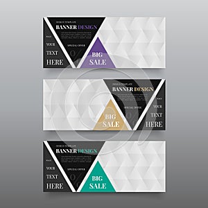 Triangle banner design templates. Web banner design vector. Website banner template with text, button. Business, promotional banne