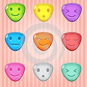 Triangle candy block puzzle colorful button glossy jelly in different color.