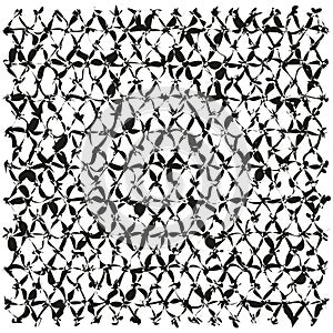 Triangle chaos pattern. Random black vector. Abstract scattered shape. Dense visual structure.