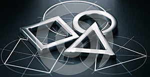 Triangle, circle and square geometric shapes. Learning geometry