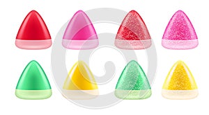 Triangle colorful jellies set. Sweet soft candies.